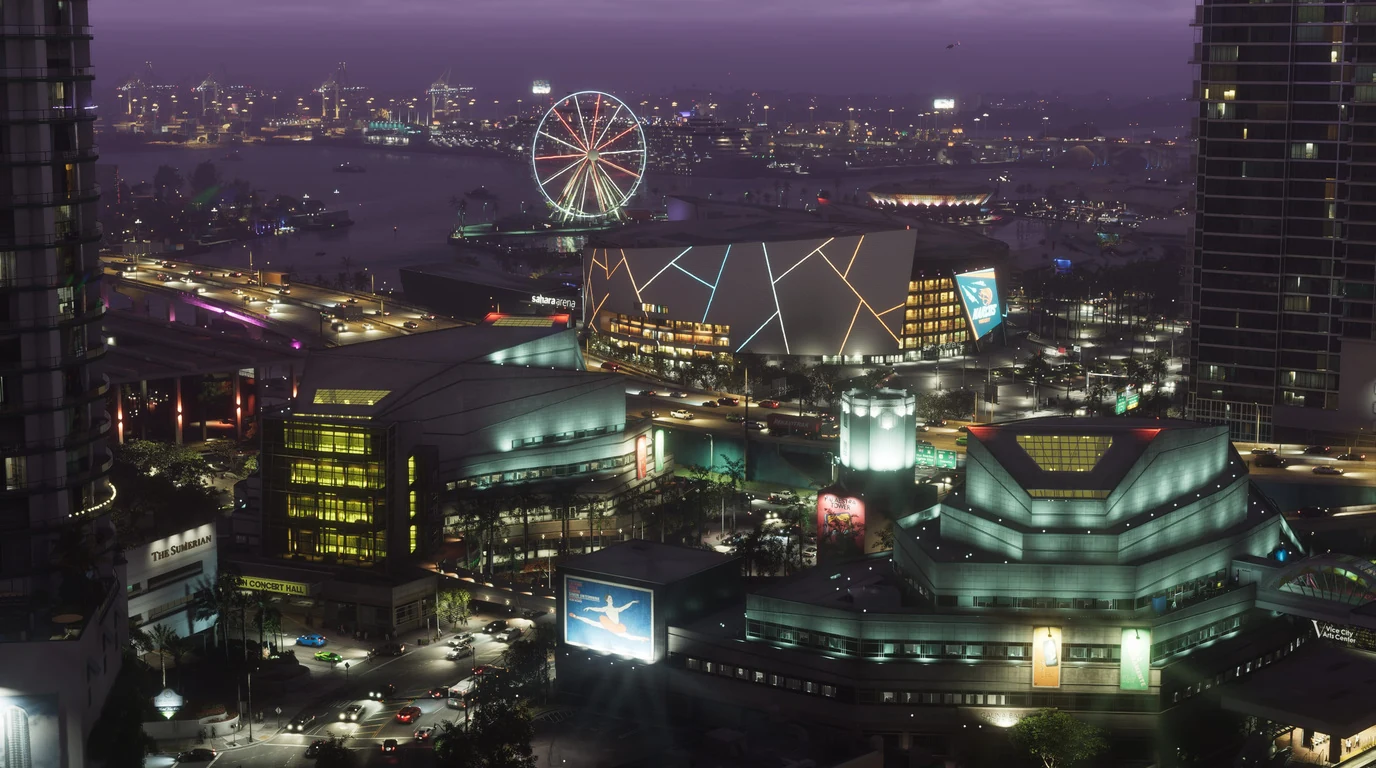 Vice City at night from above